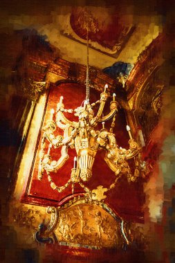 Eski dekoratif avize, ortaçağ tarihi sanat illüstrasyonu antika eskiz