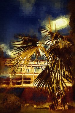 Çinli hayran palmiye yaprağı, sanat, illüstrasyon, retro, çizim, eskiz, klasik, retro, antika,