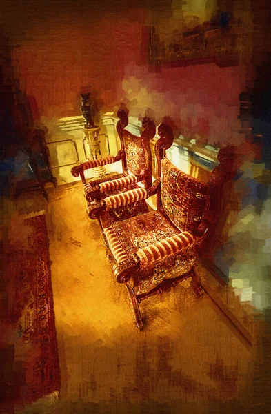 Braço Vintage Cadeira Interior Medieval História Antiga Arte Ilustração Retro — Fotografia de Stock