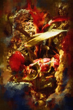 Guzman monostachia, guzmania lingulata, specie Güney Amerika 'ya özgüdür, illüstrasyon, çizim, çizim, antika, retro, vintage.