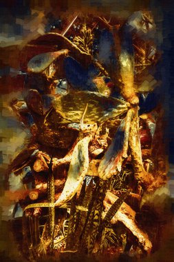 Hint ormanındaki kaktüs bitkisi, yabani kaktüs bitkisi Opuntia monacantha bitkisi, illüstrasyon, çizim, eskiz, antika, antika, antika