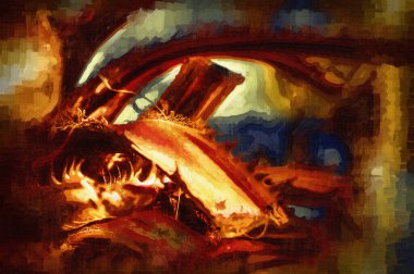 Kraliçe Sago Cycas Palmiye Ağacı 'nın yakın plan resmi, çizimi, eskizi, antika, retro, vintage.