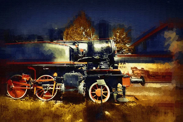 Locomotiva Vapor Atravessa Deserto Arte Ilustração Puxando Esboço Antiguidade Retro — Fotografia de Stock