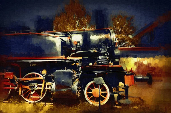 Locomotiva Vapor Atravessa Deserto Arte Ilustração Puxando Esboço Antiguidade Retro — Fotografia de Stock