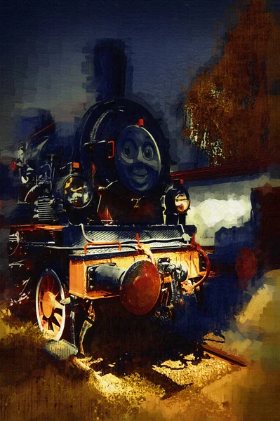 Locomotiva Vapor Atravessa Deserto Arte Ilustração Puxando Esboço Antiguidade Retro — Fotografia de Stock