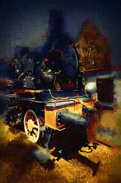 Locomotiva Vapor Atravessa Deserto Arte Ilustração Puxando Esboço Antiguidade Retro — Fotografia de Stock