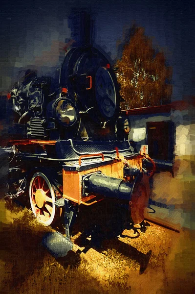 Locomotiva Vapor Atravessa Deserto Arte Ilustração Puxando Esboço Antiguidade Retro — Fotografia de Stock