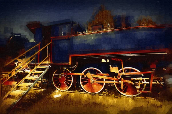 Locomotiva Vapore Guida Attraverso Deserto Arte Illustrazione Disegno Schizzo Antico — Foto Stock