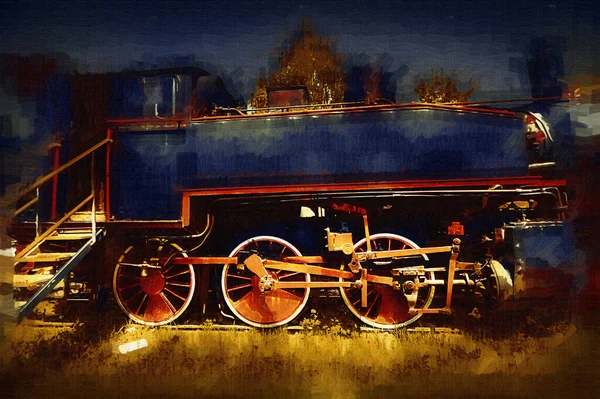 Locomotiva Vapore Guida Attraverso Deserto Arte Illustrazione Disegno Schizzo Antico — Foto Stock