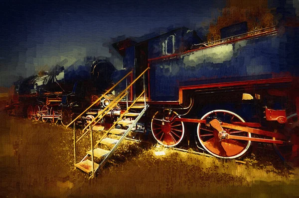 Locomotiva Vapore Guida Attraverso Deserto Arte Illustrazione Disegno Schizzo Antico — Foto Stock