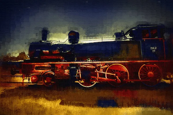 Steam Locomotive Drives Desert Art Illustration Drawing Sketch Antique Retro — Stock Photo, Image