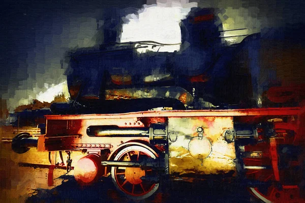 Locomotiva Vapor Atravessa Deserto Arte Ilustração Puxando Esboço Antiguidade Retro — Fotografia de Stock