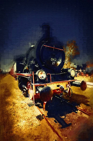 Locomotiva Vapore Guida Attraverso Deserto Arte Illustrazione Disegno Schizzo Antico — Foto Stock