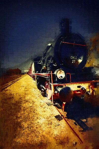 기관차는 사막을 지나고 스케치 골동품 빈티지 — 스톡 사진