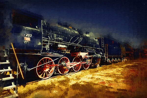 蒸汽机车通过沙漠 — 图库照片