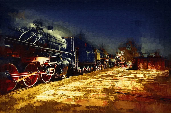 Locomotiva Vapore Guida Attraverso Deserto Arte Illustrazione Disegno Schizzo Antico — Foto Stock