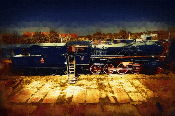 Locomotiva Vapore Guida Attraverso Deserto Arte Illustrazione Disegno Schizzo Antico — Foto Stock