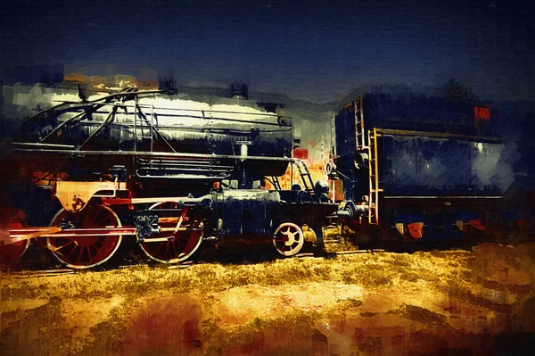 Locomotives Vapeur Travers Désert Art Illustration Dessin Croquis Antique Rétro — Photo