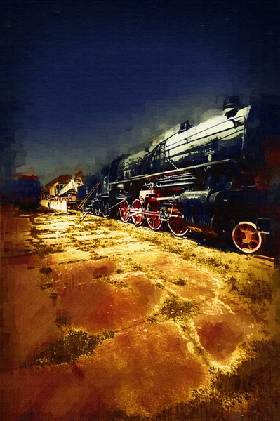 Locomotora Vapor Conduce Través Del Desierto Arte Ilustración Dibujo Boceto — Foto de Stock
