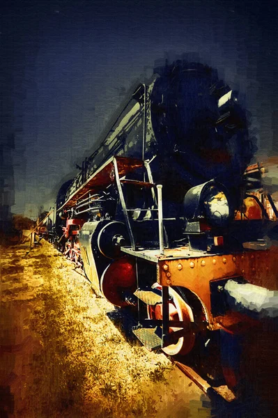 Locomotiva Vapor Atravessa Deserto Arte Ilustração Puxando Esboço Antiguidade Retro — Fotografia de Stock