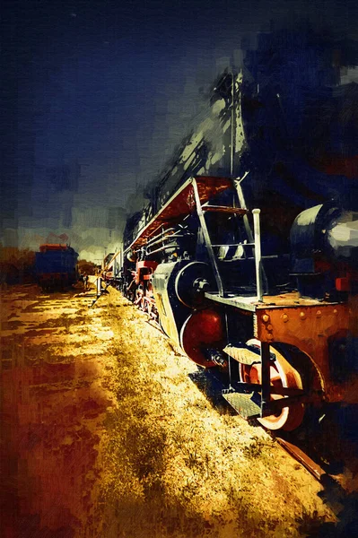 Locomotiva Vapore Guida Attraverso Deserto Arte Illustrazione Disegno Schizzo Antico — Foto Stock