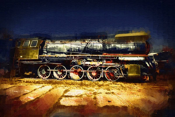 蒸汽机车通过沙漠 — 图库照片