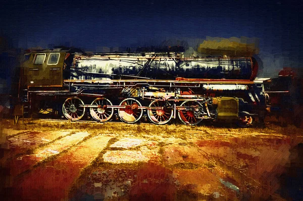 Locomotiva Vapor Atravessa Deserto Arte Ilustração Puxando Esboço Antiguidade Retro — Fotografia de Stock