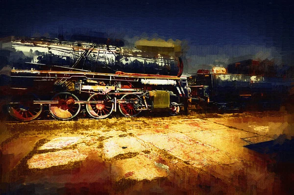 Locomotiva Vapore Guida Attraverso Deserto Arte Illustrazione Disegno Schizzo Antico — Foto Stock