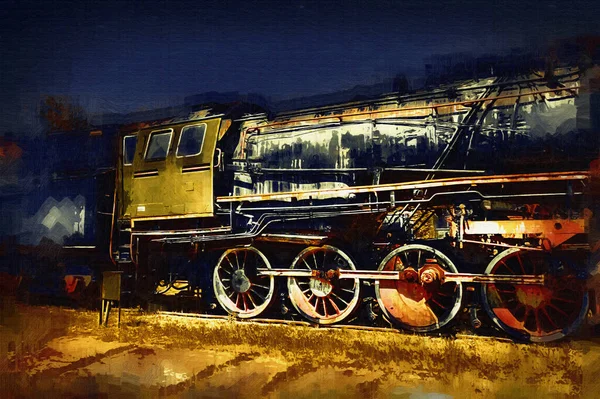 Locomotiva Vapor Atravessa Deserto Arte Ilustração Puxando Esboço Antiguidade Retro — Fotografia de Stock