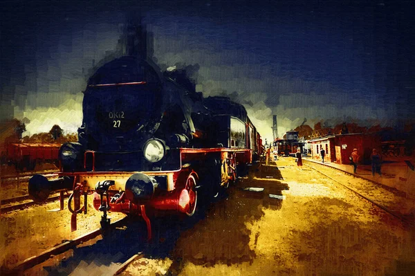 Locomotora Vapor Conduce Través Del Desierto Arte Ilustración Dibujo Boceto — Foto de Stock