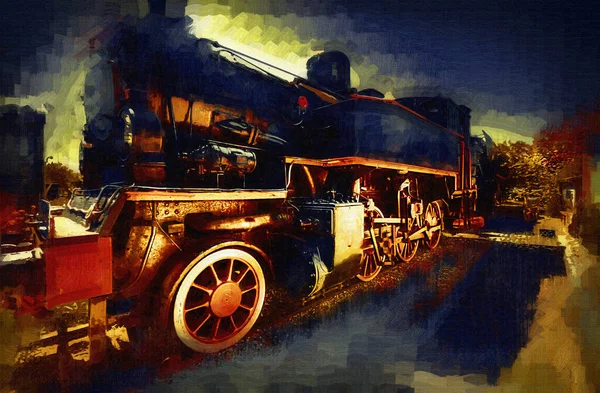 Locomotiva Vapor Atravessa Deserto Arte Ilustração Puxando Esboço Antiguidade Retro — Fotografia de Stock