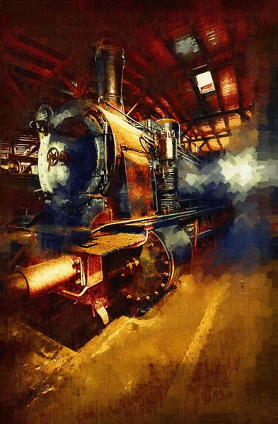 Locomotiva Vapore Guida Attraverso Deserto Arte Illustrazione Disegno Schizzo Antico — Foto Stock