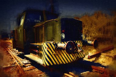 Eski dar ölçü demiryolu motoru, sanat, illüstrasyon, çizim, eskiz, antika, antika, antika.