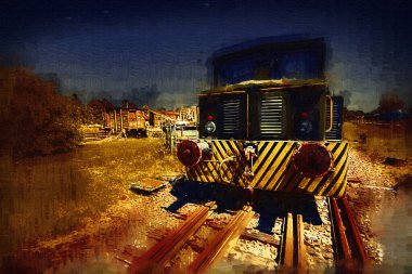 Eski dar ölçü demiryolu motoru, sanat, illüstrasyon, çizim, eskiz, antika, antika, antika.