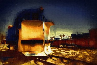 Eski dar ölçü demiryolu motoru, sanat, illüstrasyon, çizim, eskiz, antika, antika, antika.