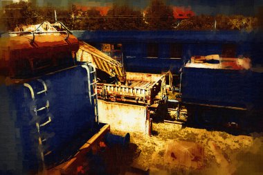 Eski dar ölçü demiryolu motoru, sanat, illüstrasyon, çizim, eskiz, antika, antika, antika.