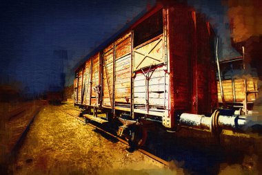 Eski tren vagonu, tren, sanat, illüstrasyon, çizim, eskiz, antika, antika, antika.