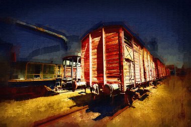 Eski tren vagonu, tren, sanat, illüstrasyon, çizim, eskiz, antika, antika, antika.