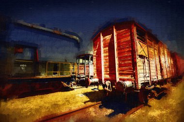 Eski tren vagonu, tren, sanat, illüstrasyon, çizim, eskiz, antika, antika, antika.