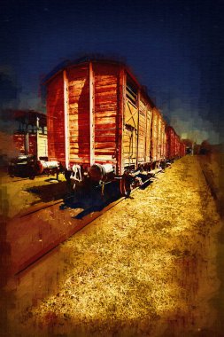 Eski tren vagonu, tren, sanat, illüstrasyon, çizim, eskiz, antika, antika, antika.