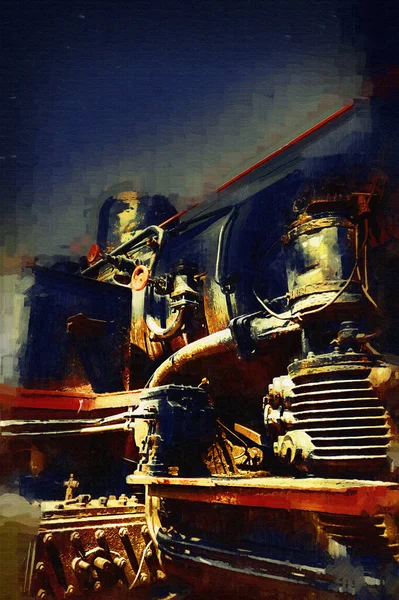 Buharlı Lokomotif Ayrıntıları Krank Tekerlekler Sanat Illüstrasyon Çizim Eskiz Antika — Stok fotoğraf