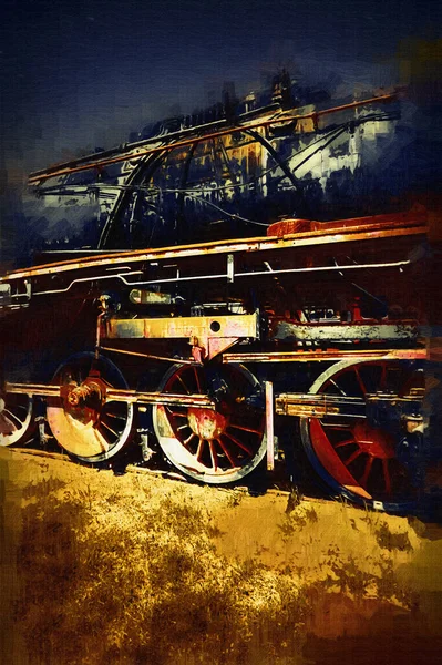 Steam Locomotive Detail Cranks Wheels Art Illustration Drawing Sketch Antique — Stock Photo, Image