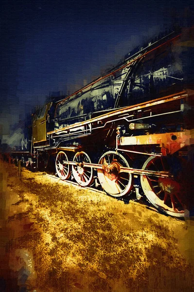 Steam Locomotive Detail Cranks Wheels Art Illustration Drawing Sketch Antique — Stock Photo, Image