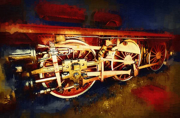 Ατμομηχανή Λεπτομέρεια Στροφεία Και Τροχούς Τέχνη Εικονογράφηση Σχέδιο Σκίτσο Αντίκες — Φωτογραφία Αρχείου