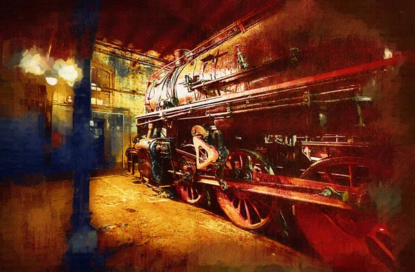 Detalhe Locomotiva Vapor Com Manivelas Rodas Arte Ilustração Desenho Esboço — Fotografia de Stock