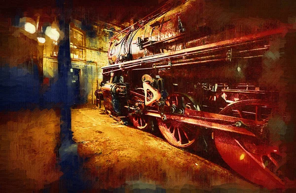 Detalhe Locomotiva Vapor Com Manivelas Rodas Arte Ilustração Desenho Esboço — Fotografia de Stock