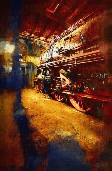 Detalhe Locomotiva Vapor Com Manivelas Rodas Arte Ilustração Desenho Esboço — Fotografia de Stock