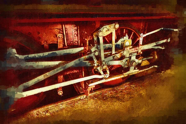 Locomotive Vapeur Avec Manivelles Roues Art Illustration Dessin Croquis Antique — Photo