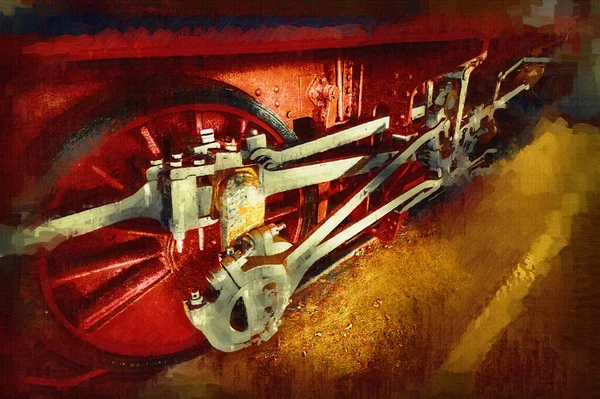 Dettaglio Locomotiva Vapore Con Manovelle Ruote Arte Illustrazione Disegno Schizzo — Foto Stock