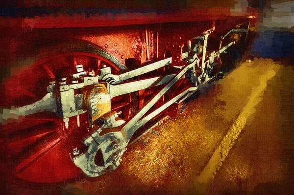 Detalle Locomotora Vapor Con Manivelas Ruedas Arte Ilustración Dibujo Boceto — Foto de Stock